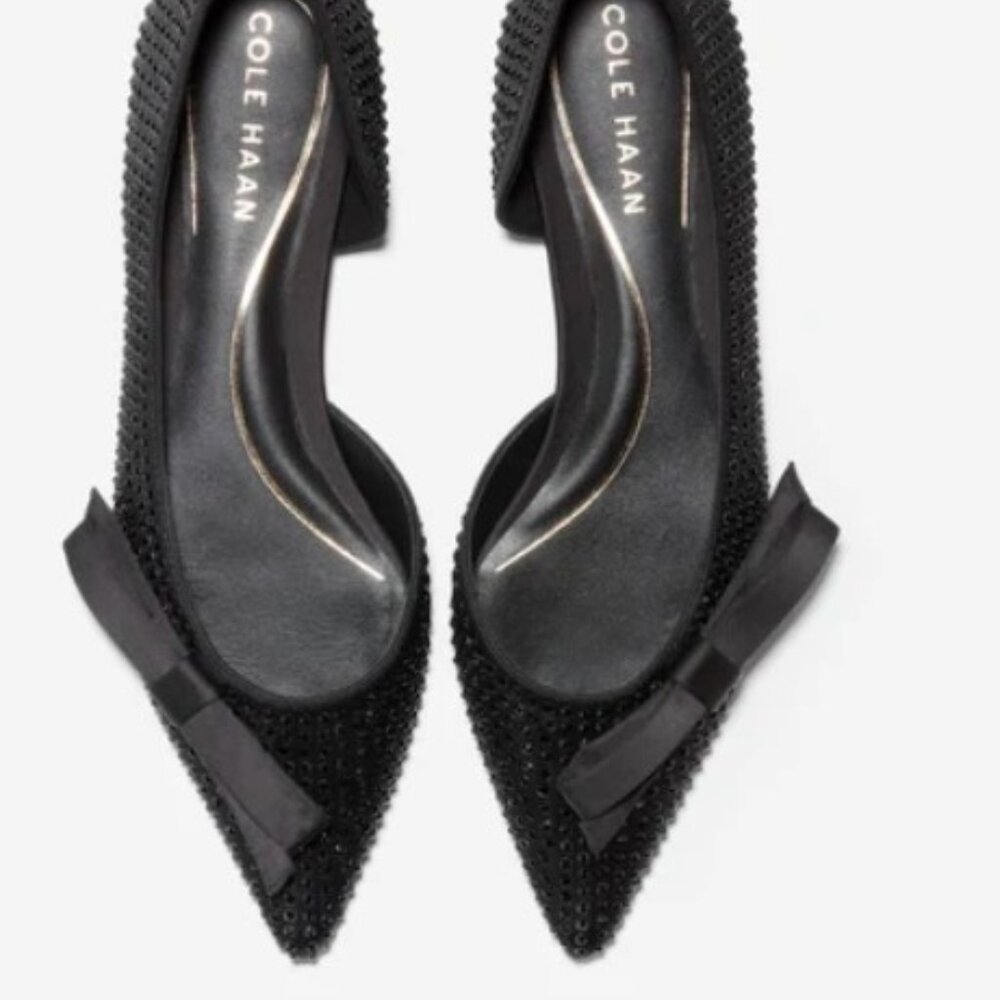 Cole Haan Noella Bow Skimmer Flats Black Crystal Pointed Toe Women US SZ 8 - Picture 2 of 6
